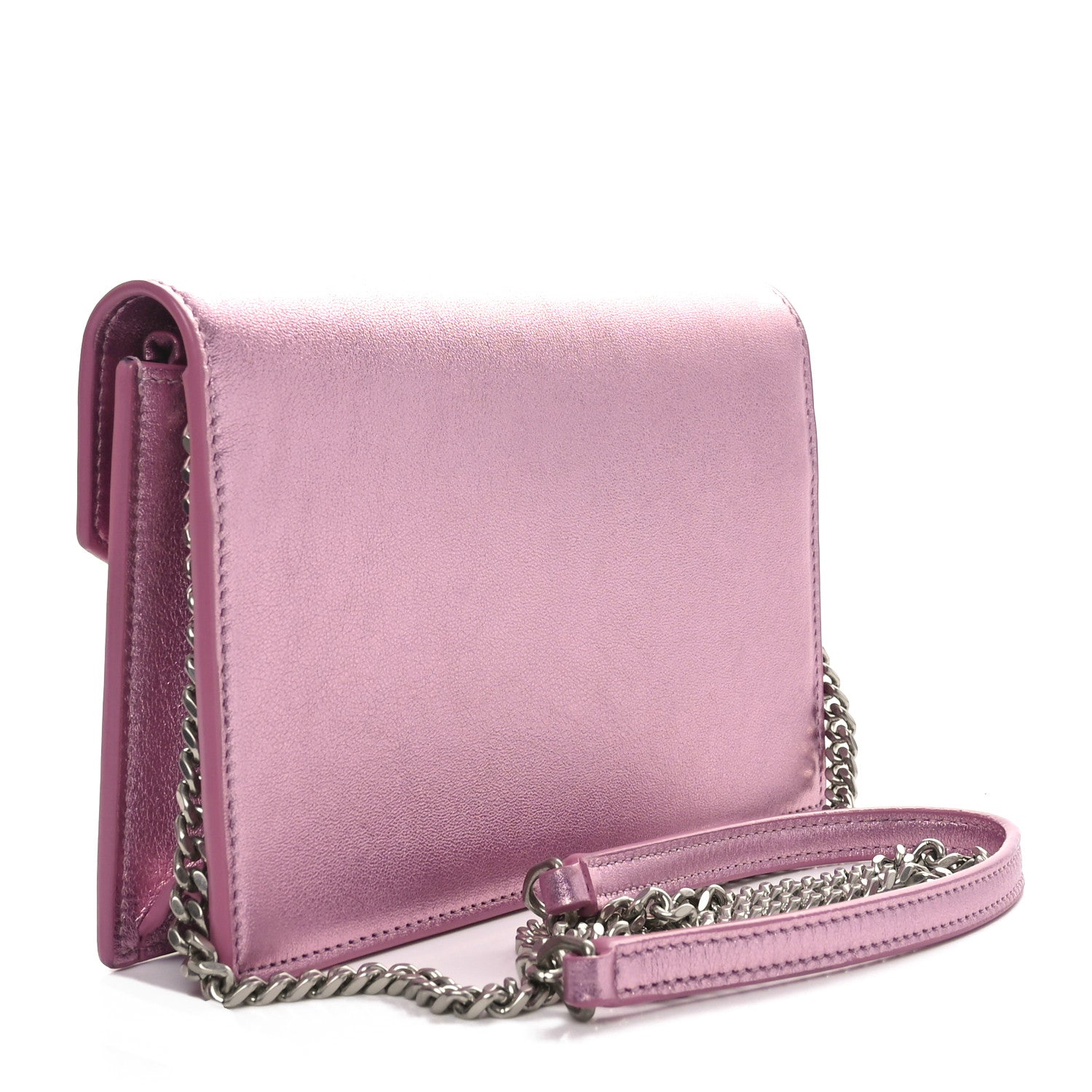 Saint Laurent Metallic Calfskin Monogram Envelope Chain Wallet Pink 3 of 9