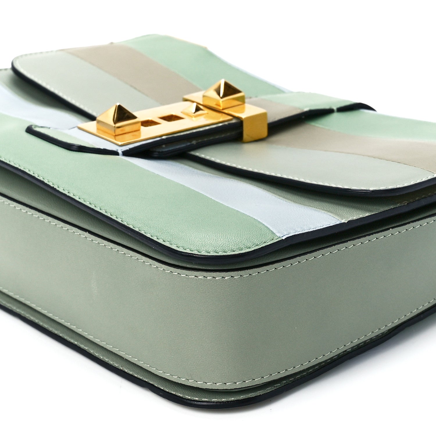 Valentino Garavani Nappa Striped B-Rockstud Flap Green 11 of 12