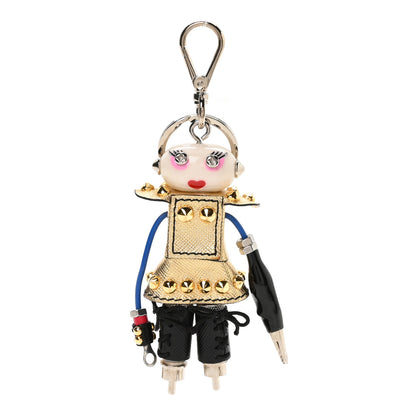 Prada Metallic Saffiano Edward Robot Trick Nancy Keychain Platino 1 of 3