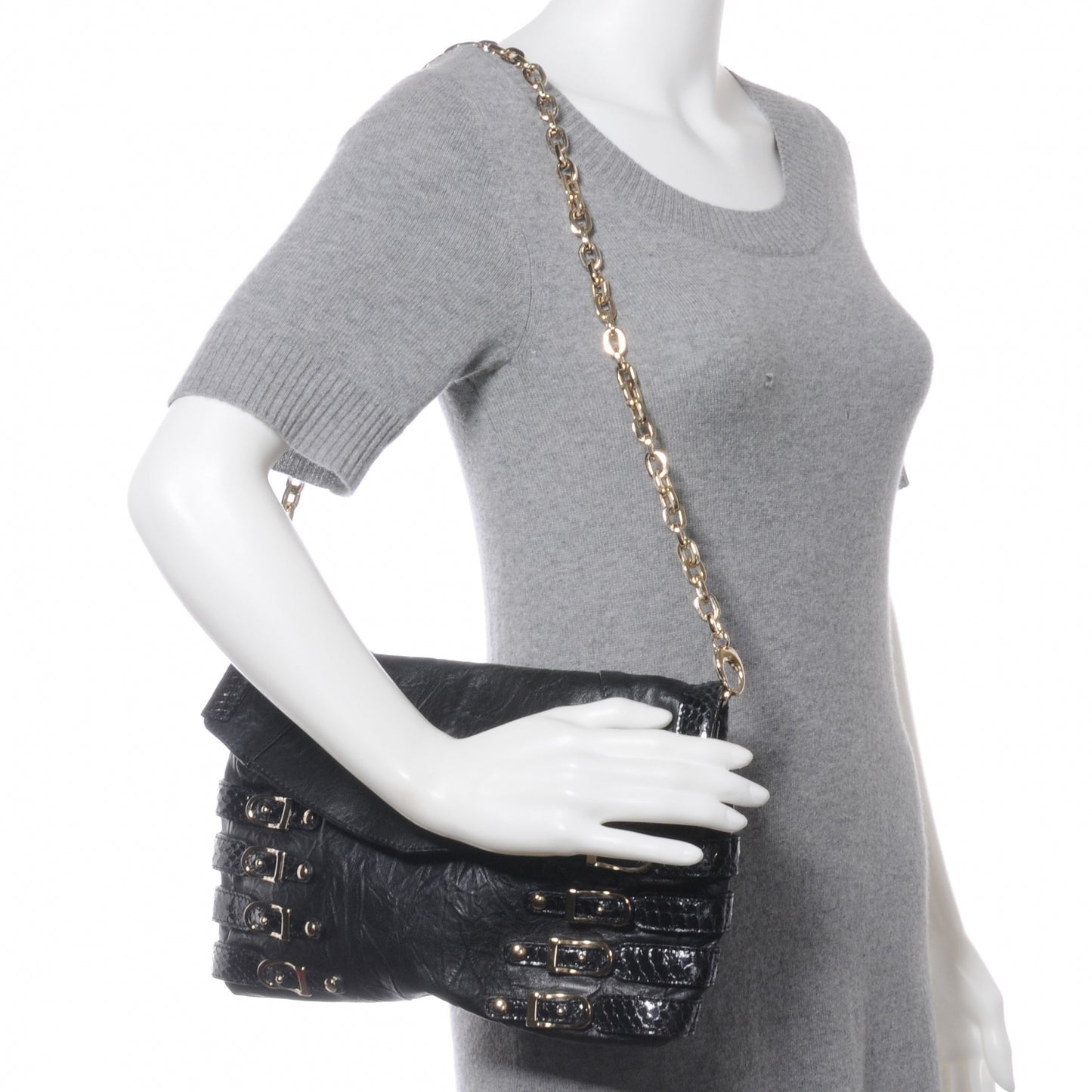 Biker Leather Elaphe Snakeskin Brix Convertible Clutch Black