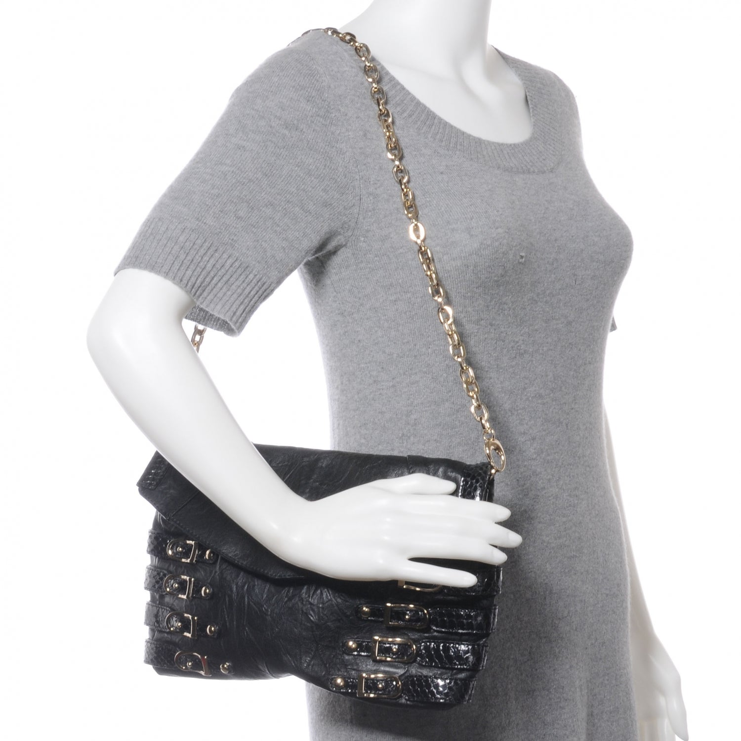 Jimmy Choo Biker Leather Elaphe Snakeskin Brix Convertible Clutch Black 2 of 8
