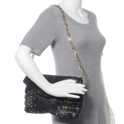 Jimmy Choo Biker Leather Elaphe Snakeskin Brix Convertible Clutch Black 2 of 8
