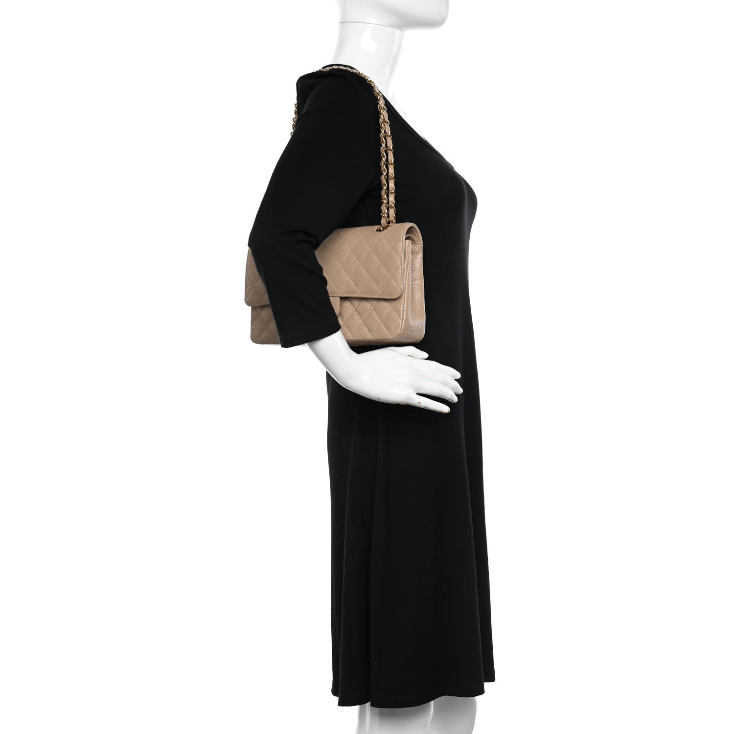 Chanel Caviar Quilted Medium Double Flap Beige 2 of 13