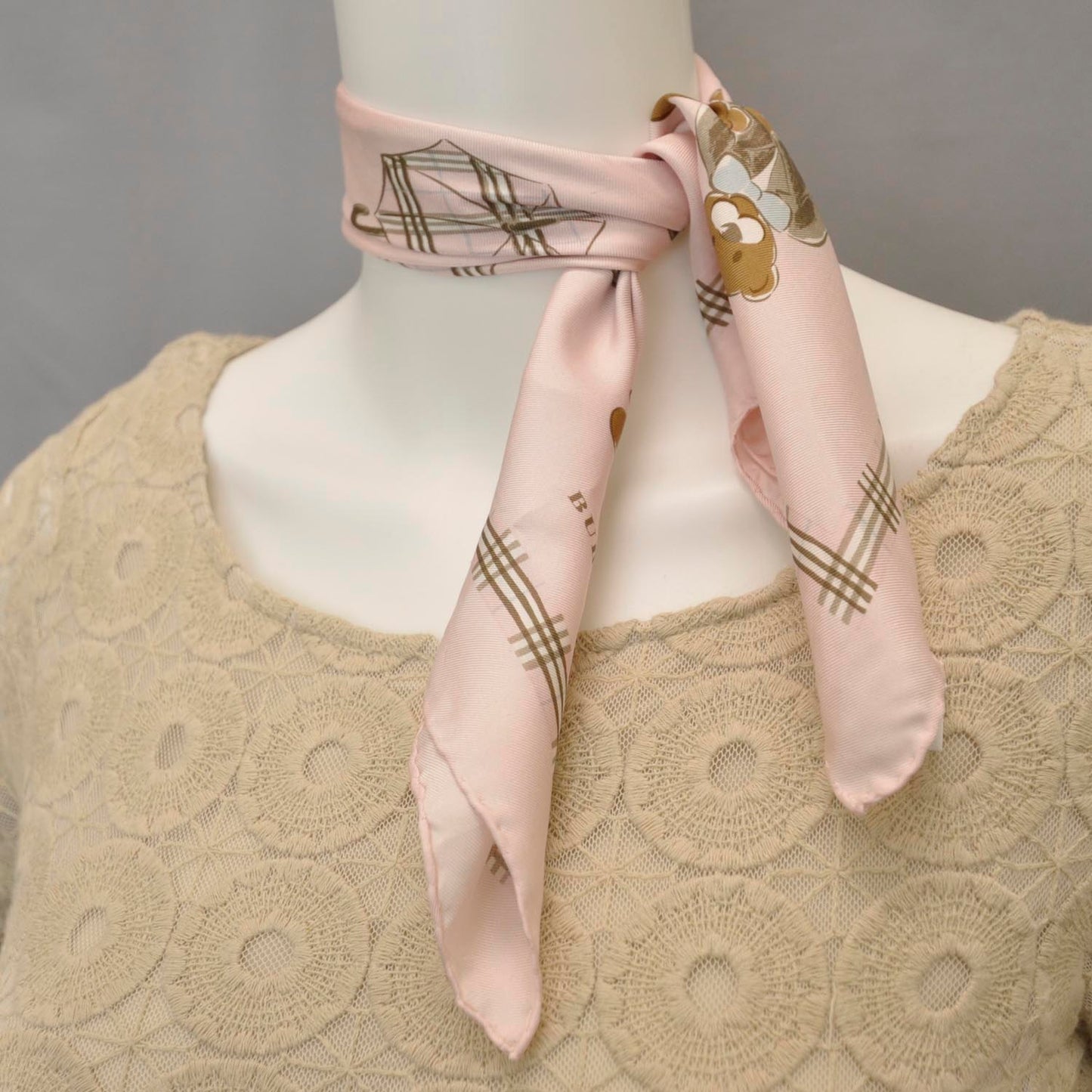 Silk Nova Check Teddy Bear Scarf Pink