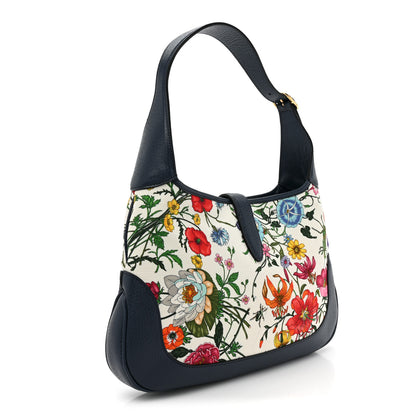Gucci Canvas Flora Medium Jackie Hobo Blue Agata 3 of 9