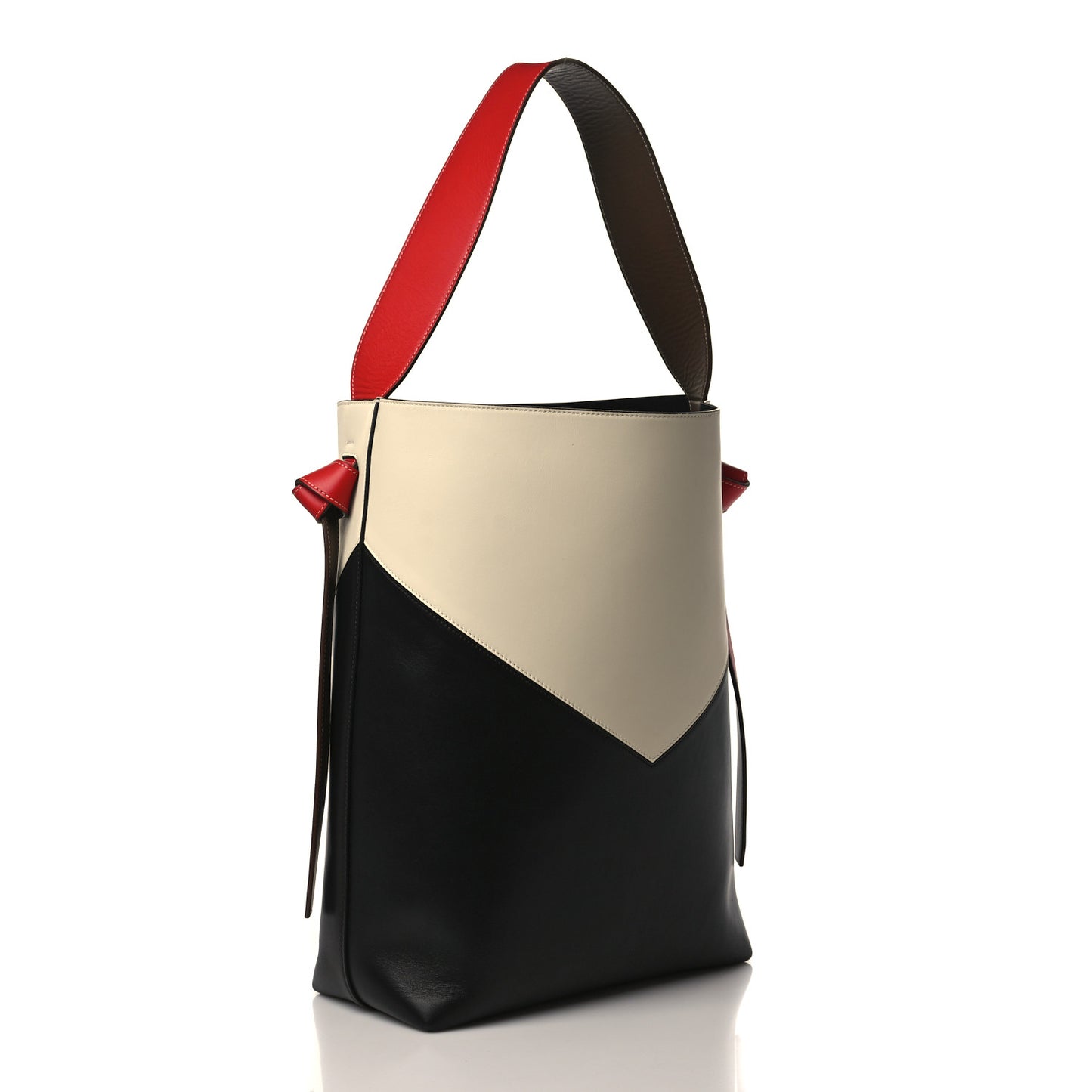 Shiny Smooth Calfskin Twisted Cabas Ivory Black