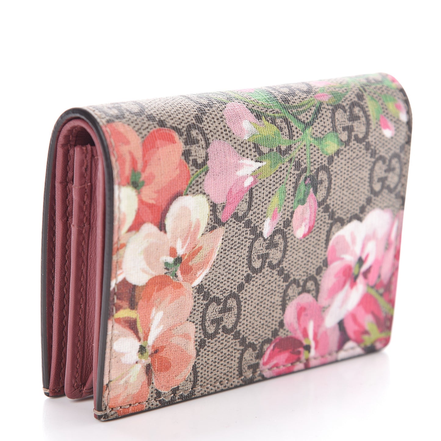 GG Supreme Monogram Blooms Card Case Beige Multicolor Dry Rose