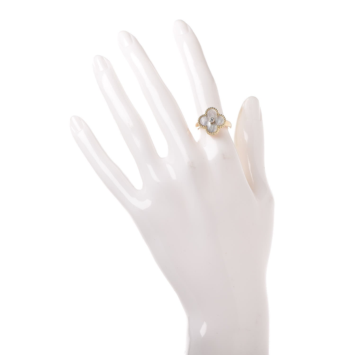 Van Cleef & Arpels 18K Yellow Gold Diamond Mother of Pearl Vintage Alhambra Ring 50 5.25 2 of 5