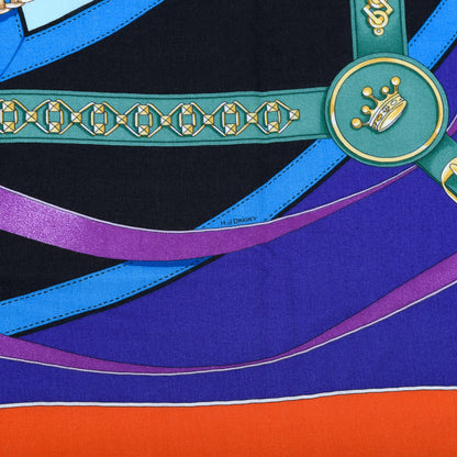 Hermes Cashmere Silk La Promenade Du Matin Shawl 140 Capucine Iris Black 3 of 5