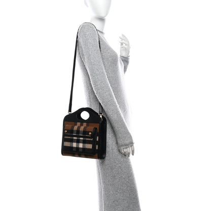 Burberry Smooth Calfskin Cashmere Check Mini Pocket Bag Brown 2 of 10