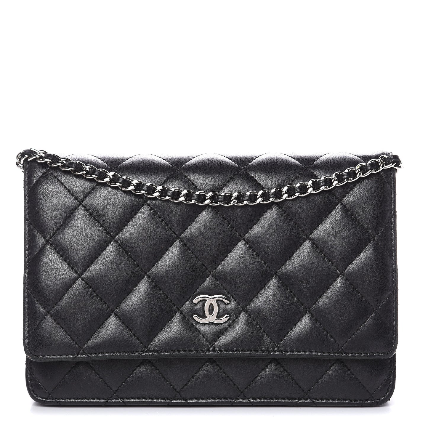 Lambskin Quilted Wallet On Chain WOC Black