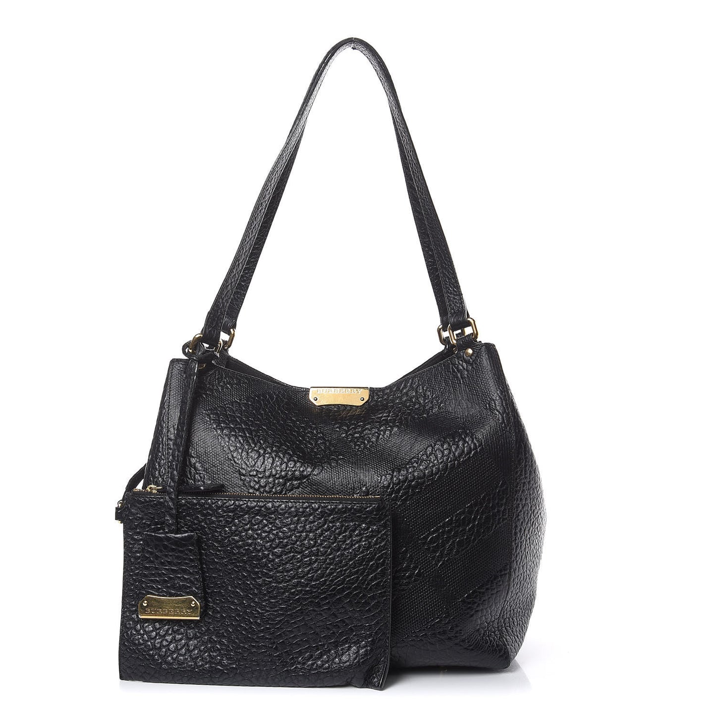 Signature Grain Calfskin Check Embossed Small Canterbury Tote Black