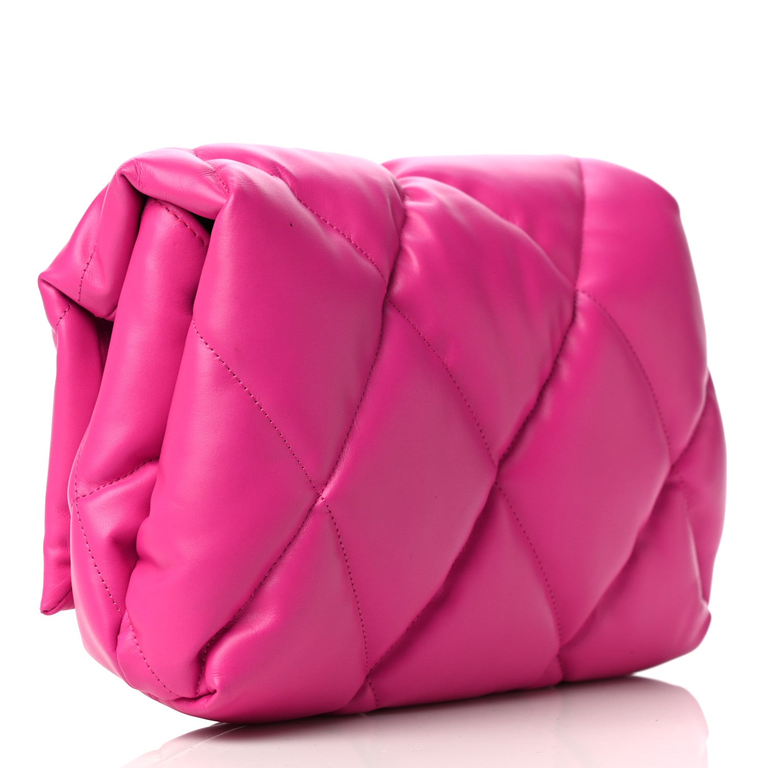 Balenciaga Nappa Calfskin Quilted Touch B Puffy Clutch Fuchsia 3 of 15