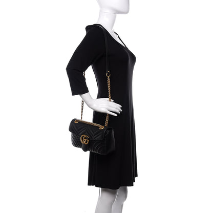 Gucci Calfskin Matelasse Small GG Marmont Shoulder Bag Black 2 of 10