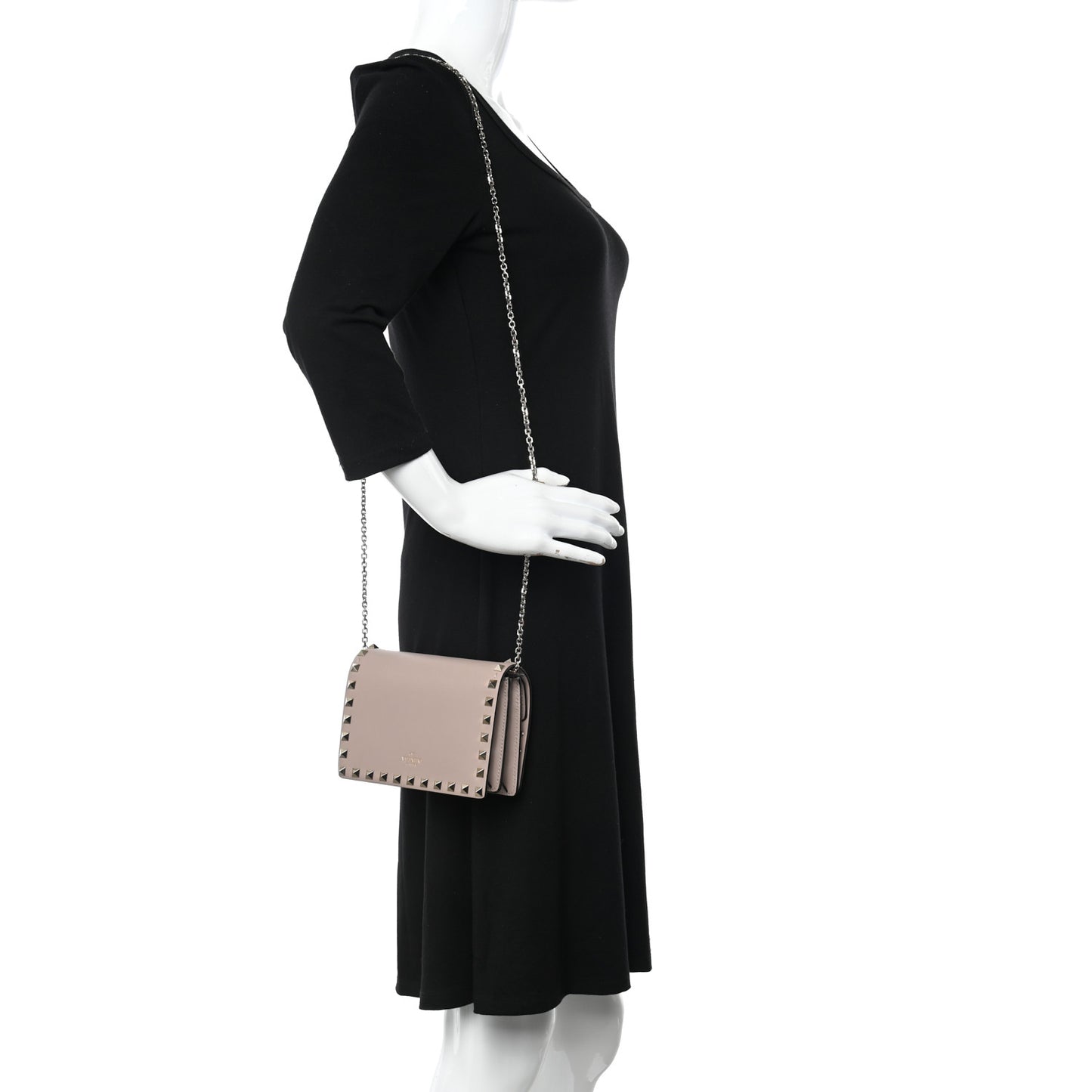 Calfskin Rockstud Chain Pouch Poudre