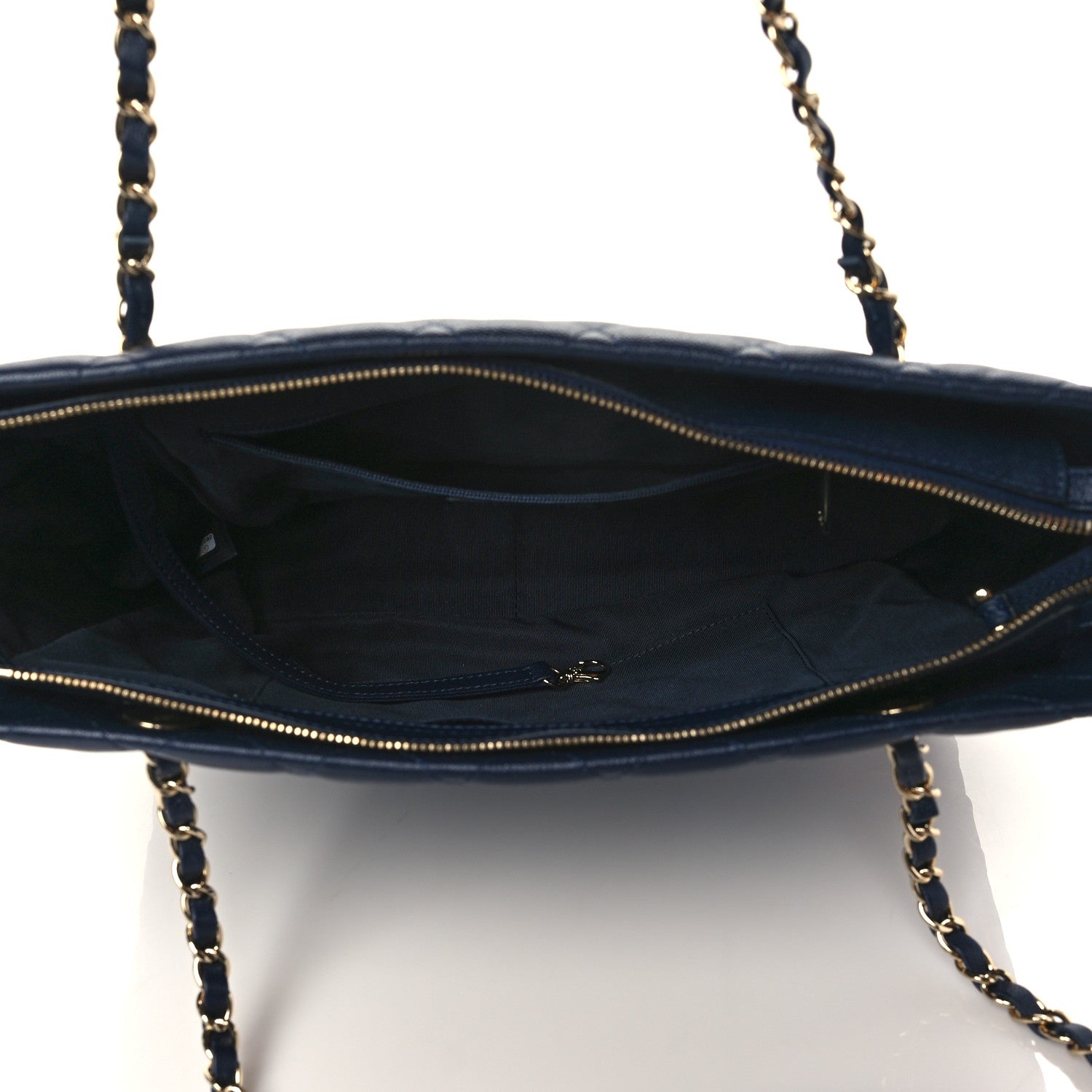 Chanel Caviar Quilted Small Zipped Shopping Tote Navy Blue 5 of 10
