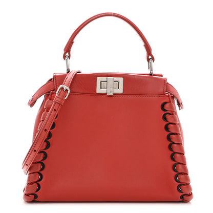Fendi Nappa Lace Up Mini Peekaboo Iconic Satchel Bloody Mary 1 of 15