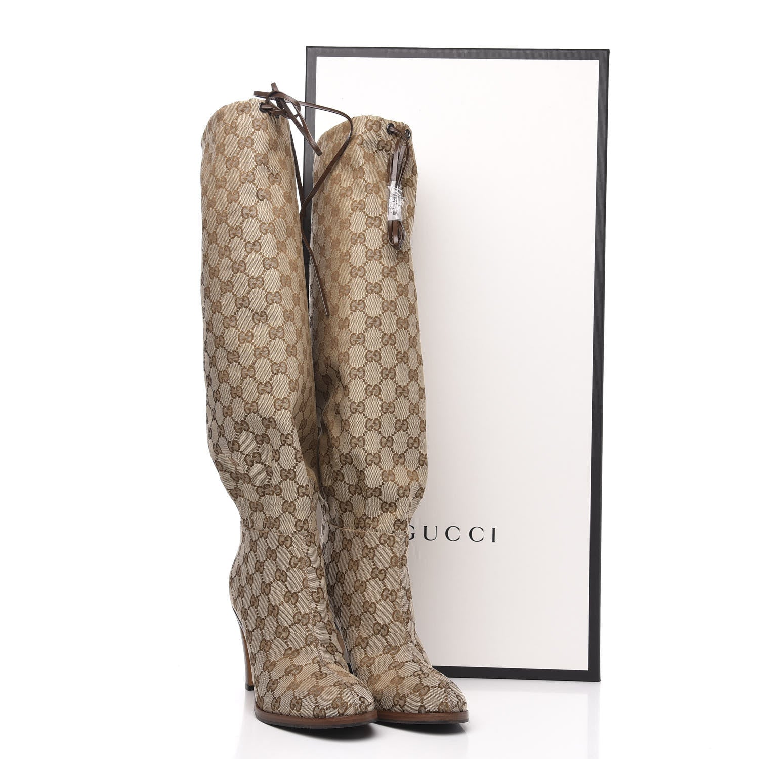 Gucci Monogram Malaga Kid Lisa Mid Heel Boots 40 Beige Ebony 7 of 7
