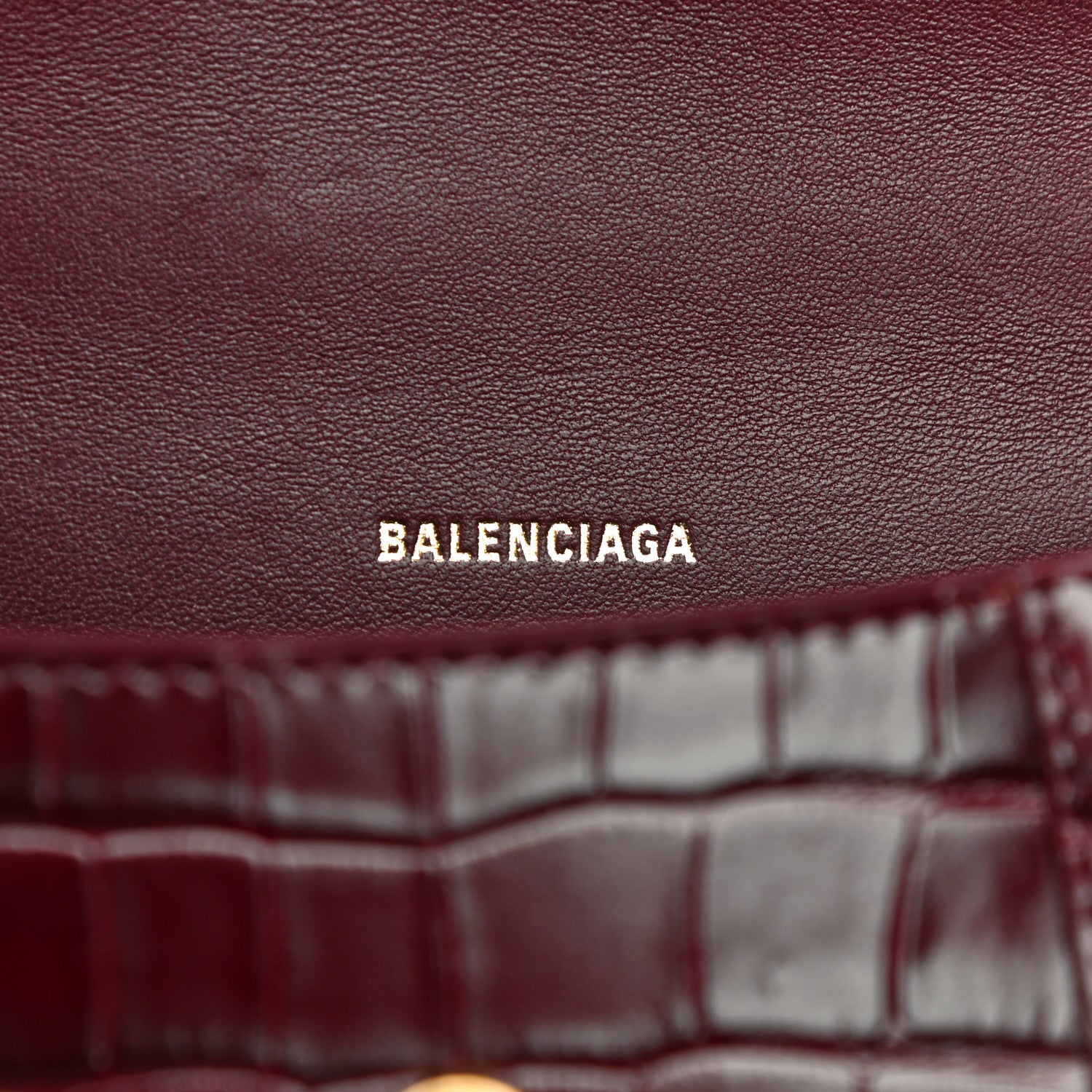 Balenciaga Shiny Calfskin Crocodile Embossed Hourglass Top Handle Bag XS Dark Red 6 of 9