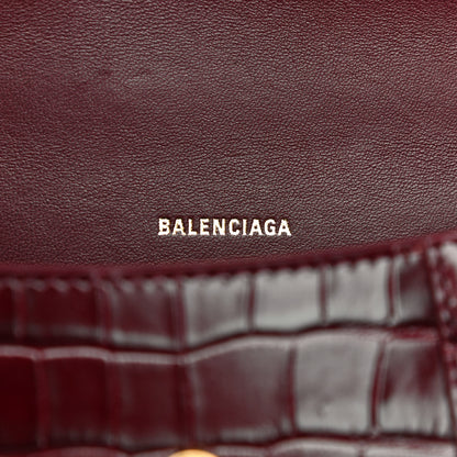 Balenciaga Shiny Calfskin Crocodile Embossed Hourglass Top Handle Bag XS Dark Red 6 of 9
