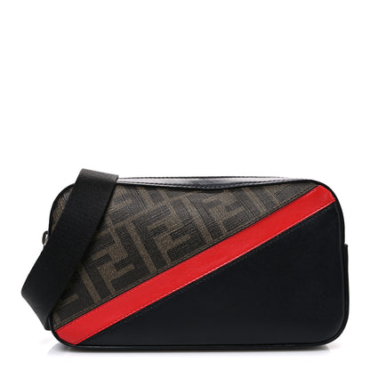 Fendi Glazed Fabric Vitello Liberty FF 1974 Diagonal Small Camera Case Tobacco Rosso Black 1 of 10