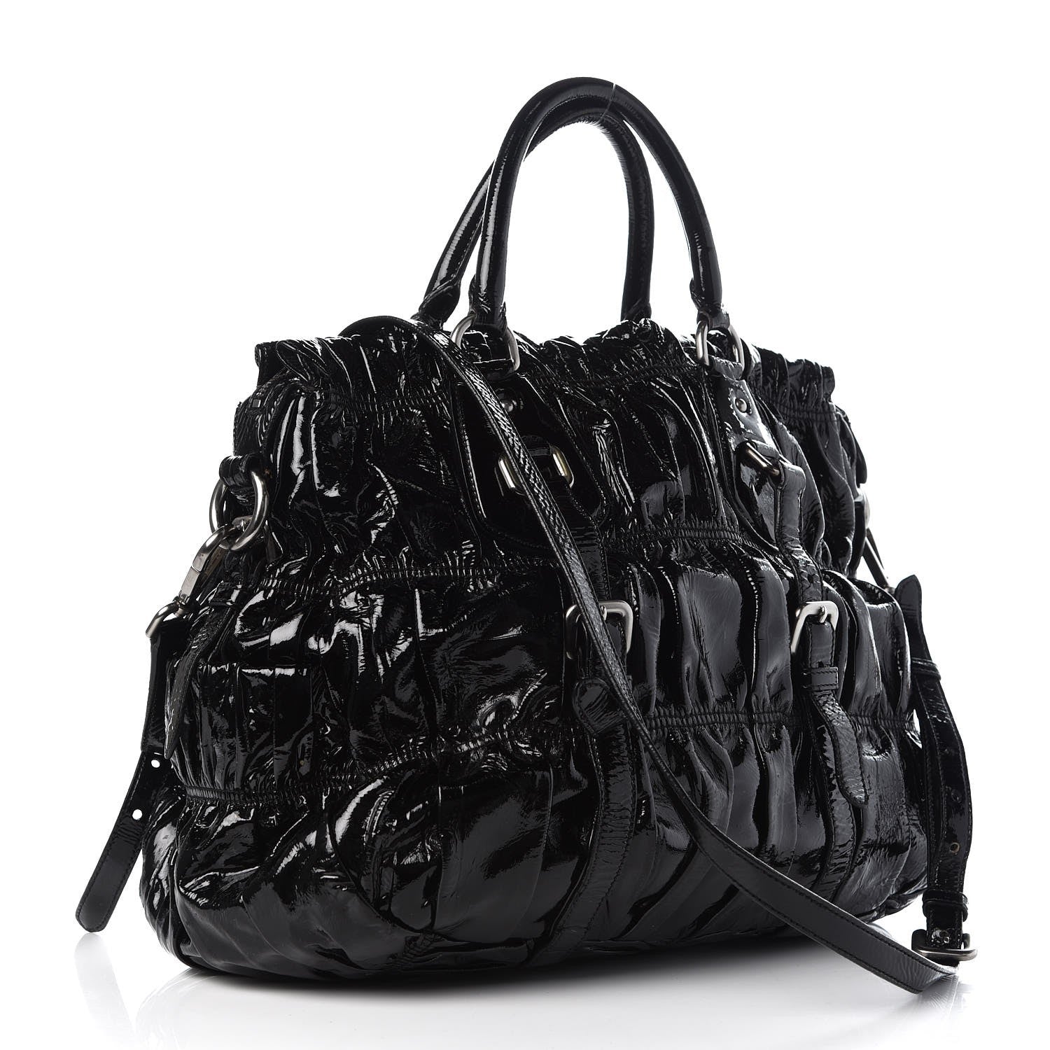 Prada Vernice Gaufre Tote Black 4 of 12