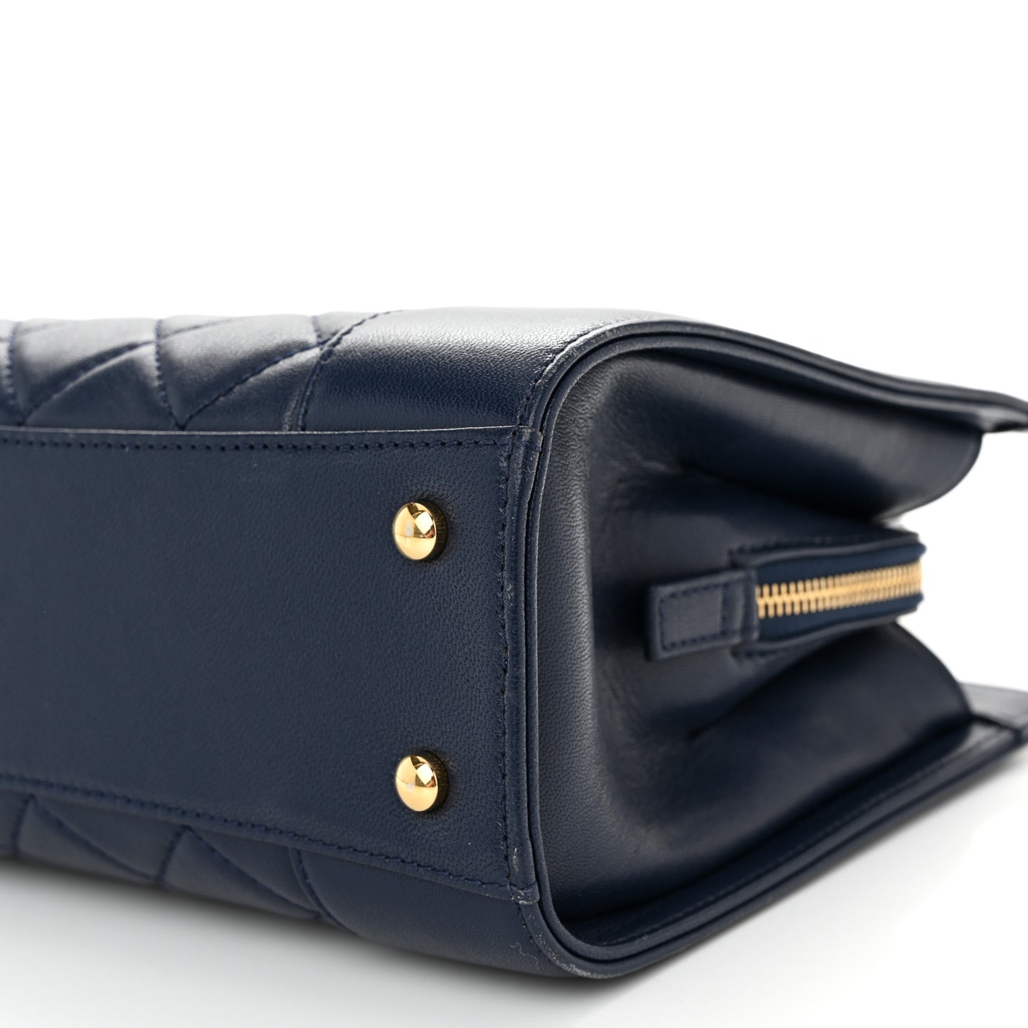 Sheepskin Quilted Small Mademoiselle Vintage Shopping Tote Navy
