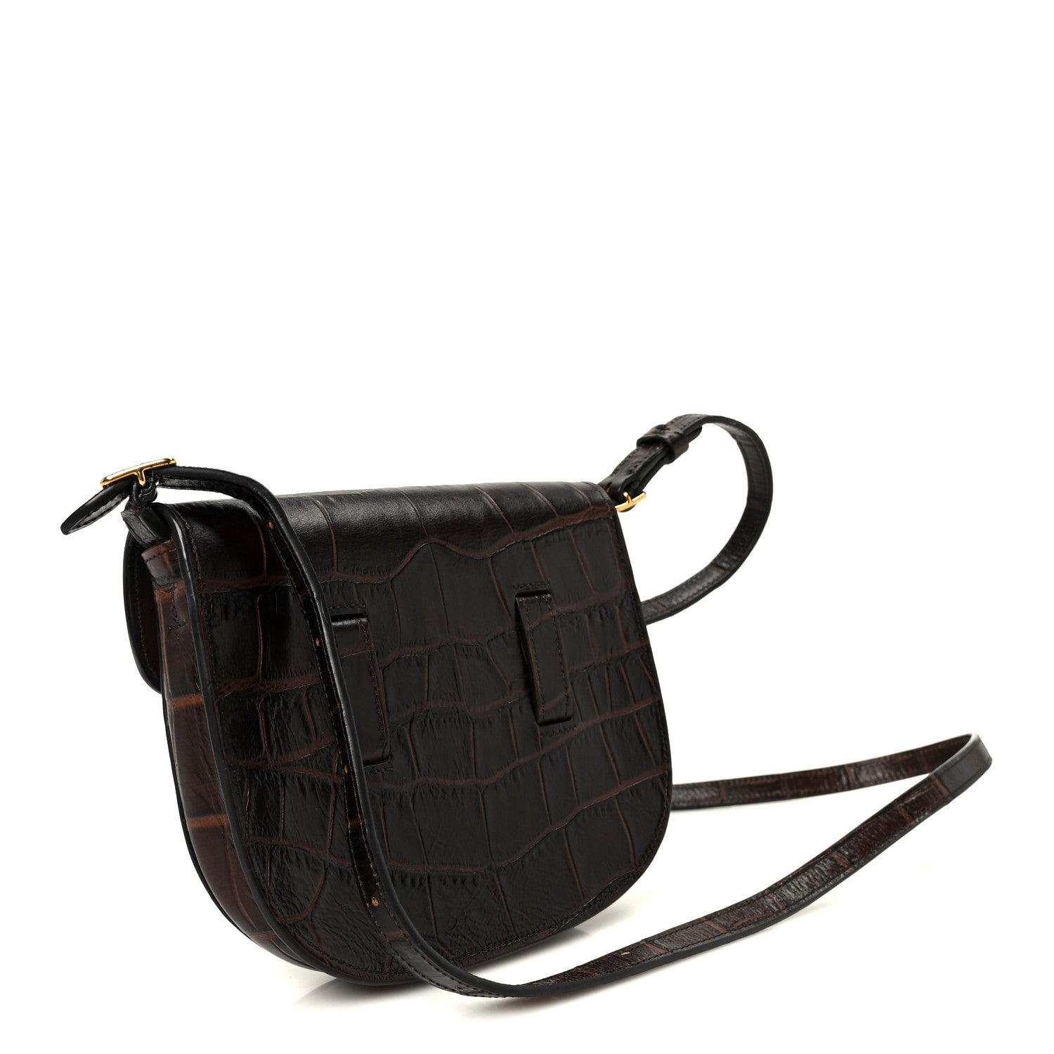Celine Crocodile Embossed Calfskin Mini Symmetrical Bag Brown