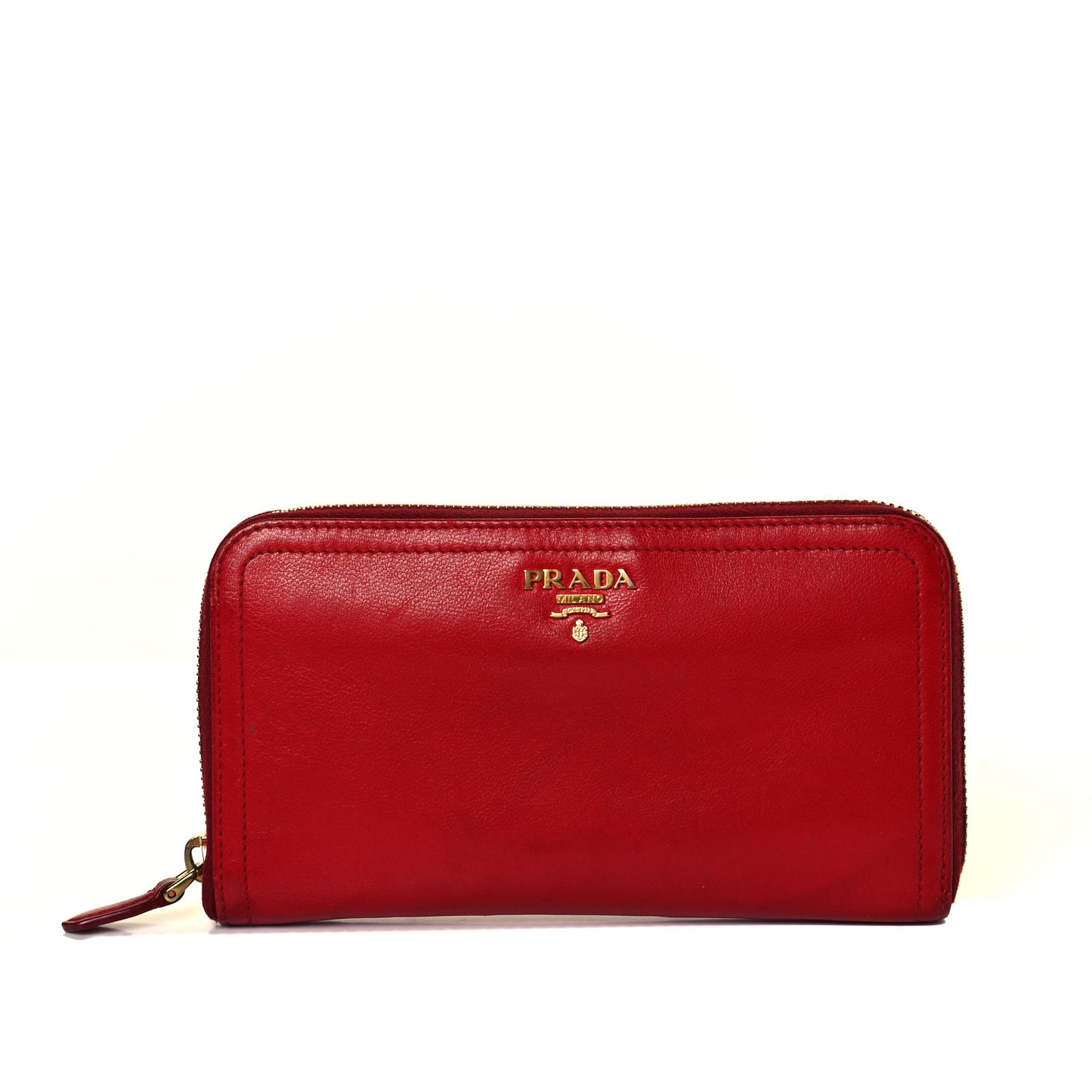 Vitello Daino Metal Zip Around Wallet Rosso
