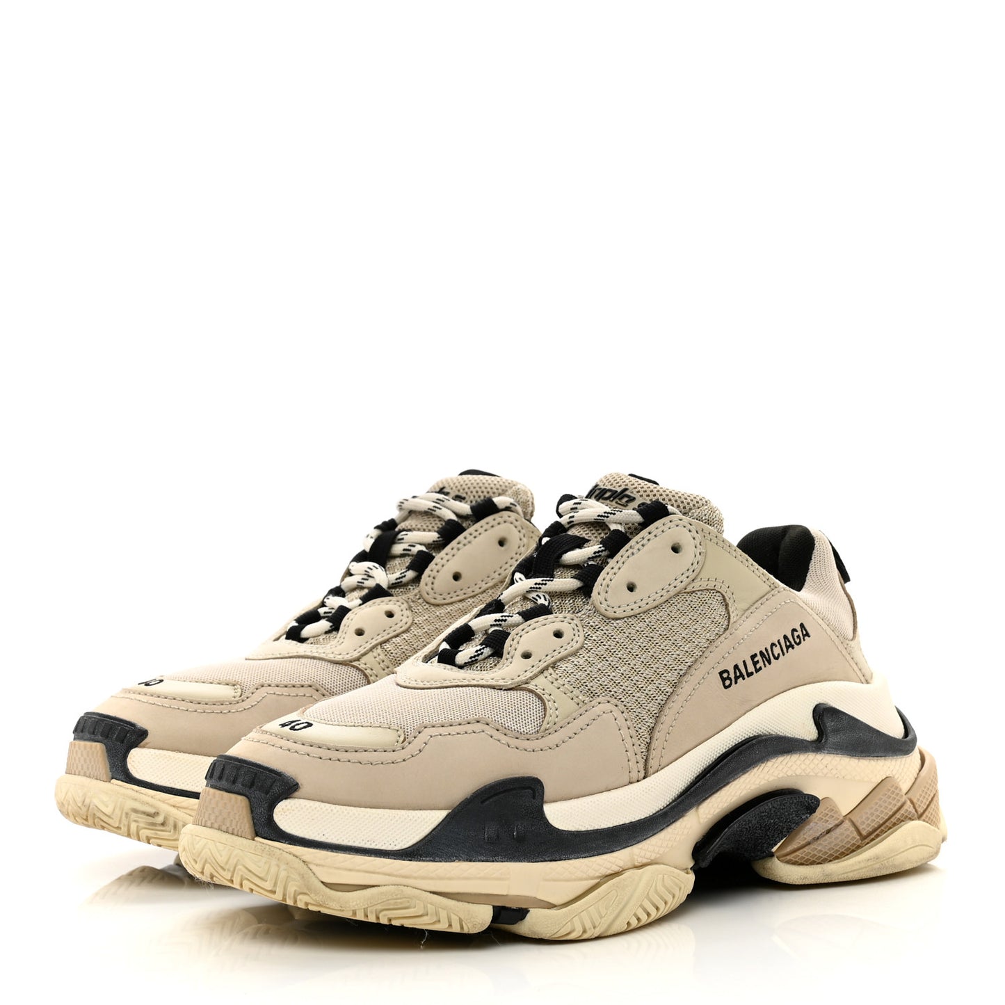 Fabric Mesh Womens Triple S Sneakers 40 Beige Black