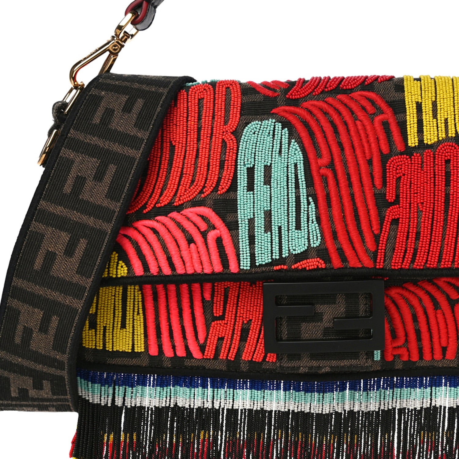 Fendi X PREF Zucca Beaded Roma Amor Baguette Tobacco Multicolor 7 of 10