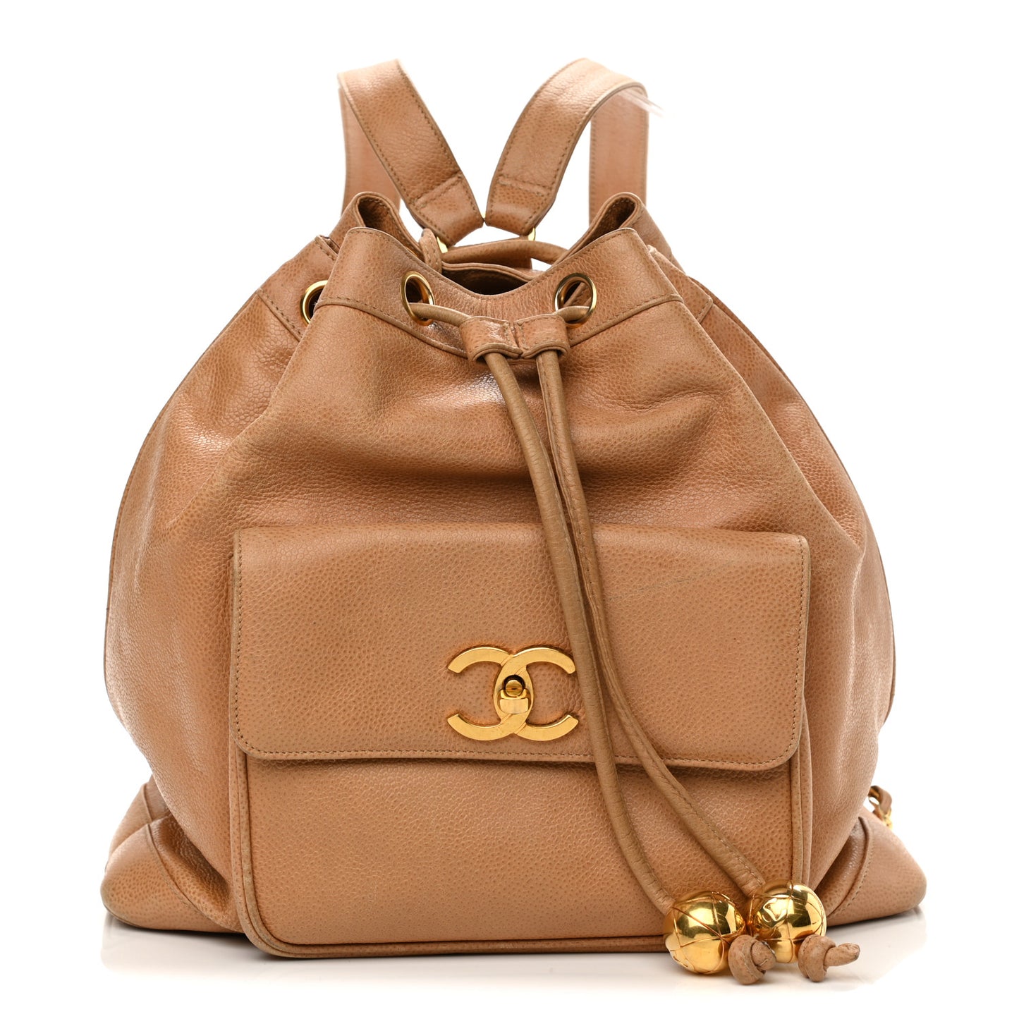 Caviar Drawstring Backpack Beige
