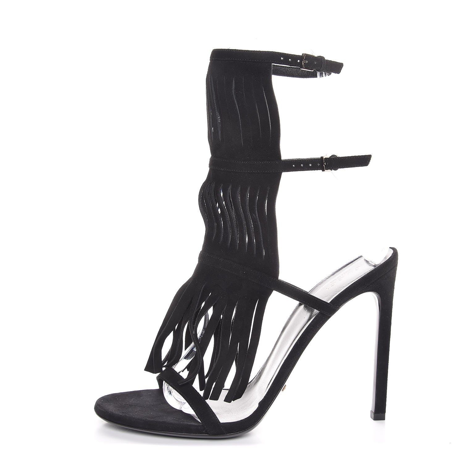 Gucci Suede Fringe Becky High Heel Sandals 40.5 Black 1 of 10