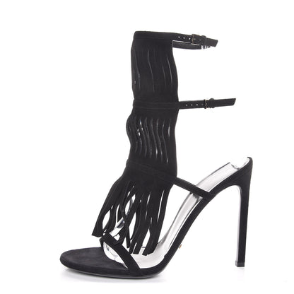 Gucci Suede Fringe Becky High Heel Sandals 40.5 Black 1 of 10