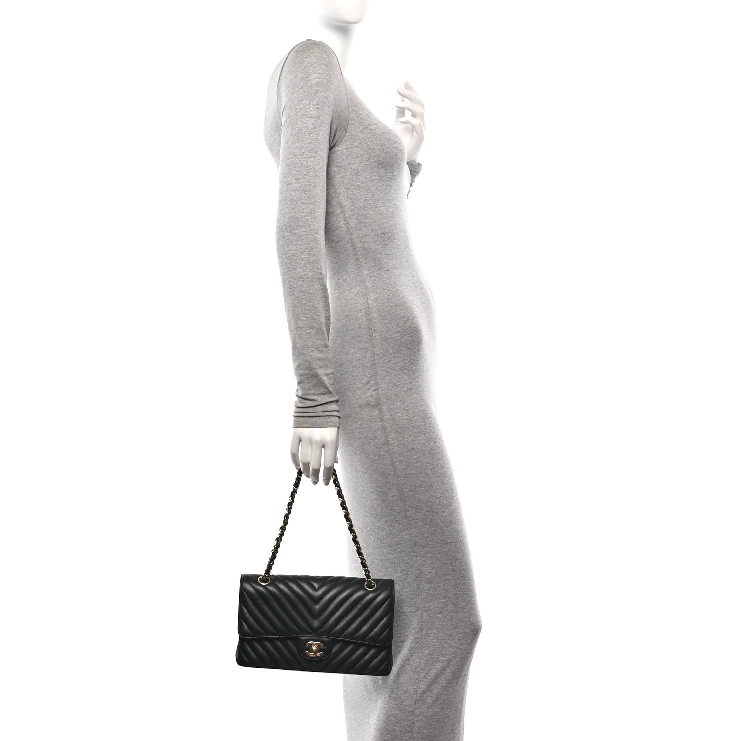 Chanel Lambskin Chevron Quilted Medium Double Flap Black 2 of 10