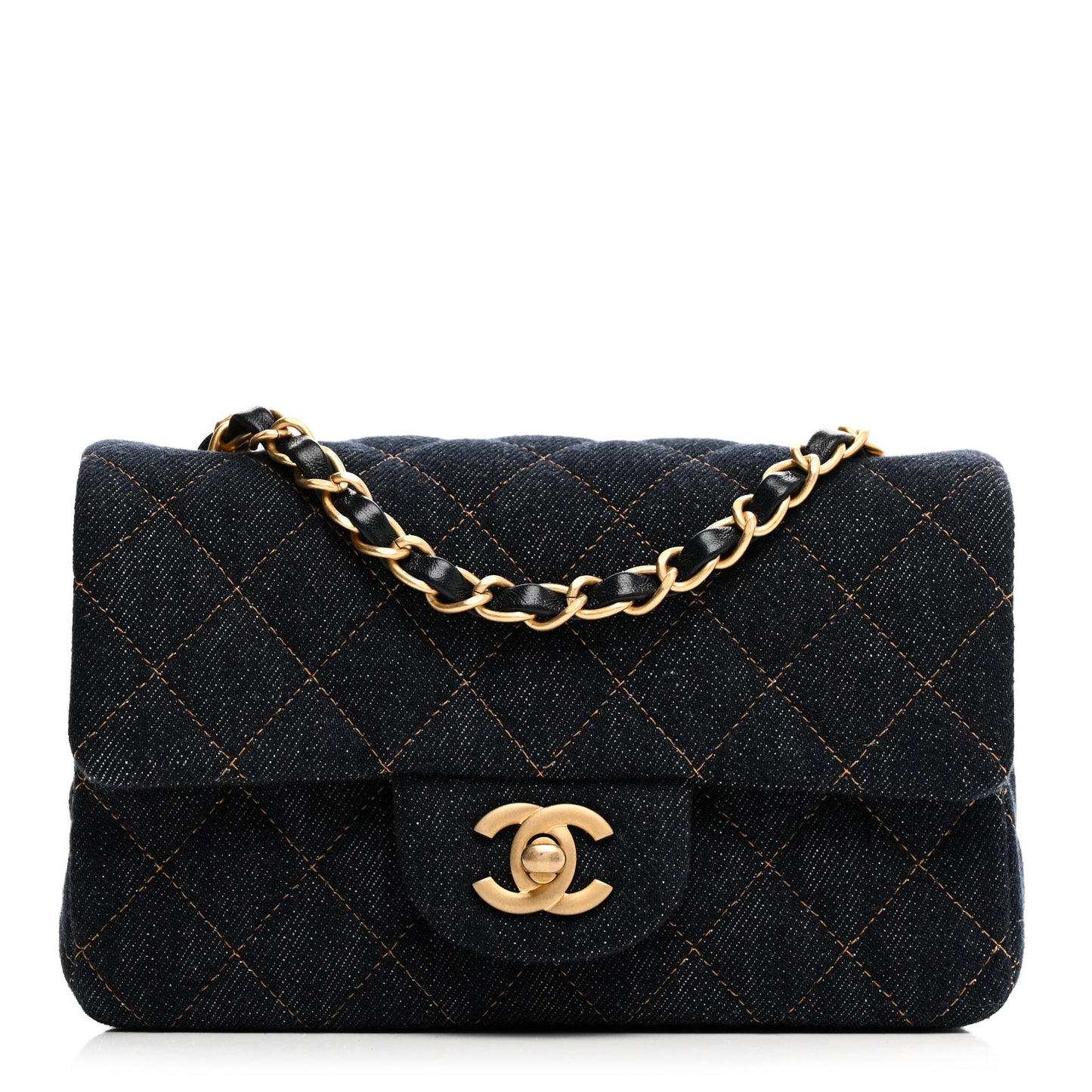 Denim Quilted Mini Rectangular Flap Dark Blue
