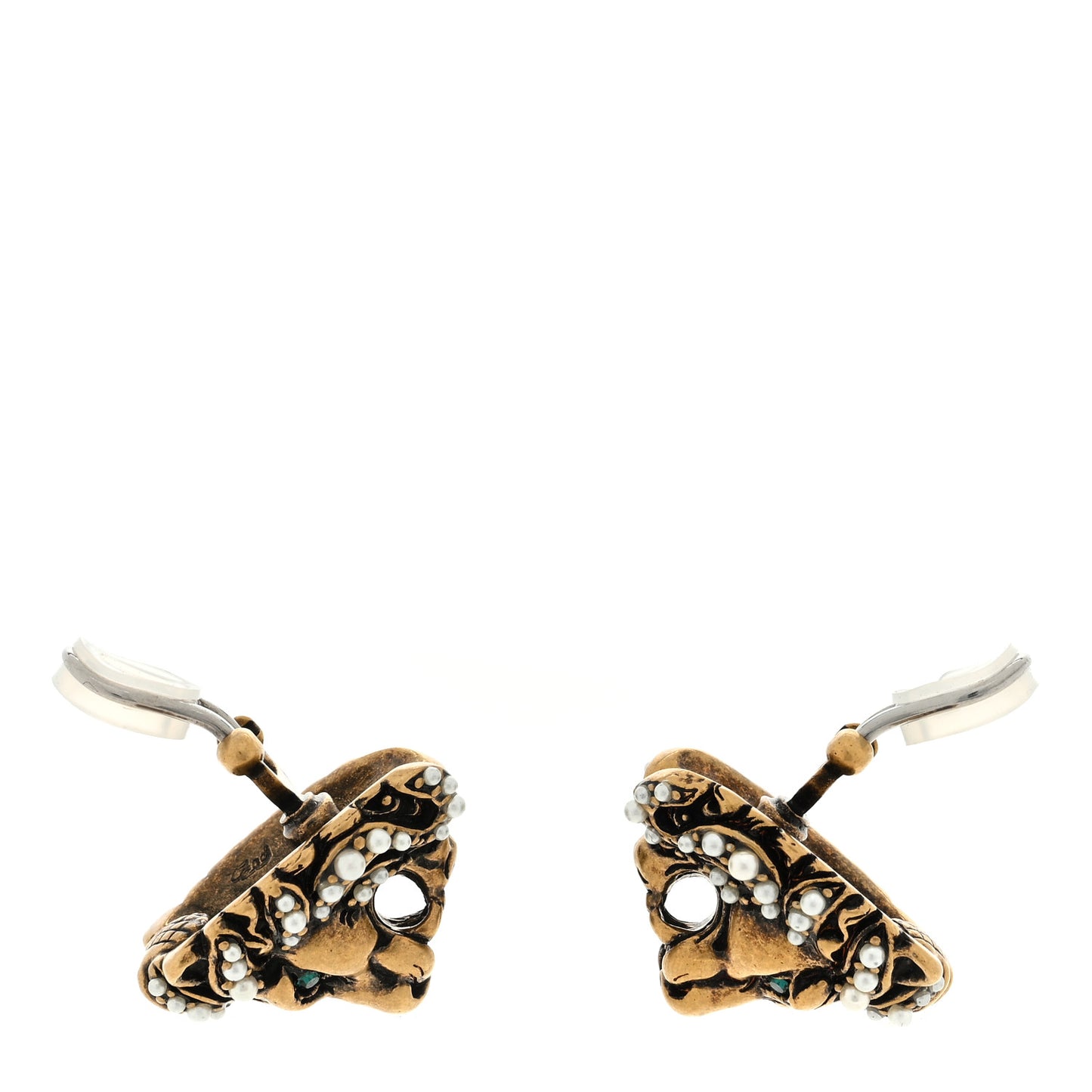 Metal Crystal Lion Clip On Earrings Aged Gold