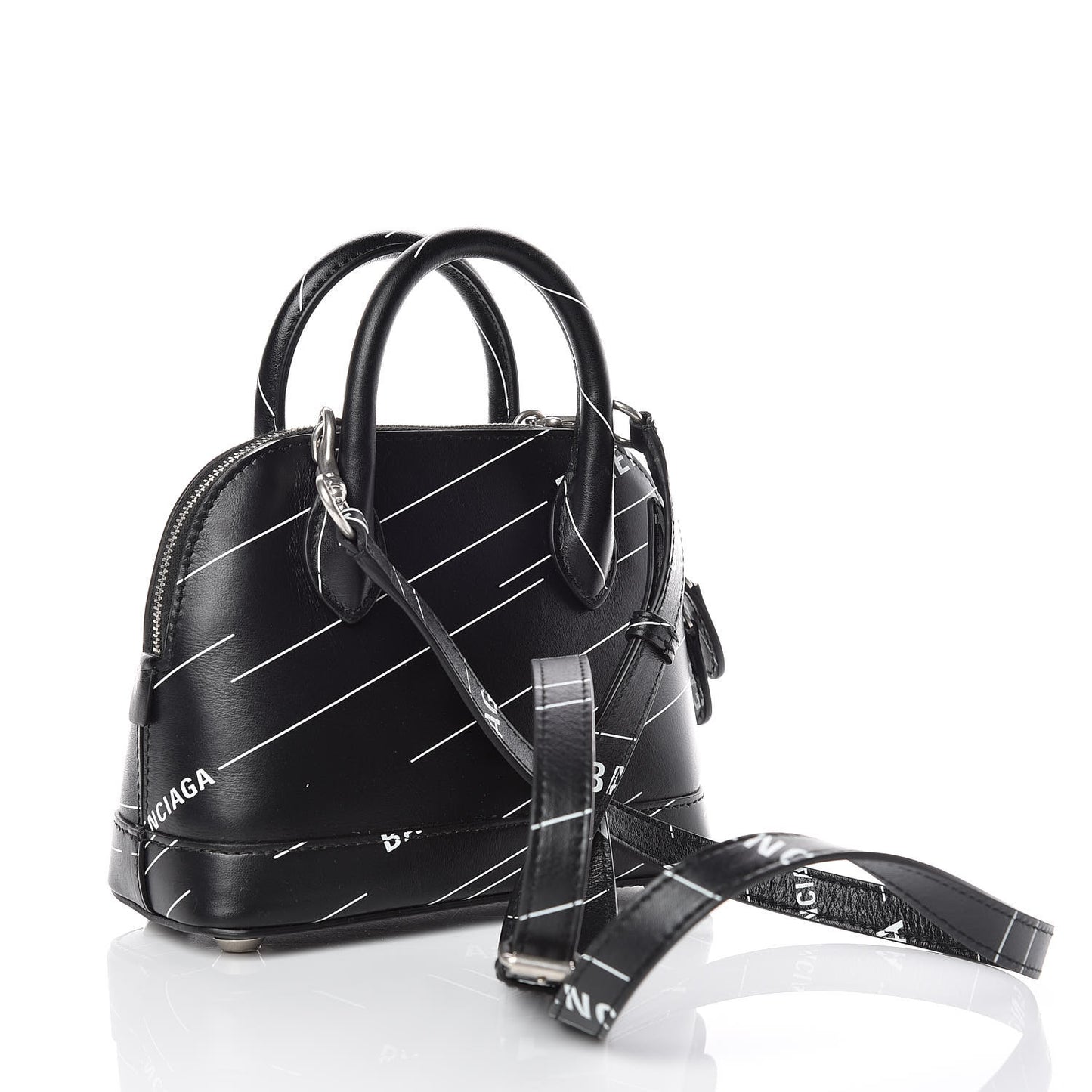 Calfskin Logo Print XXS Ville Top Handle Bag Black White