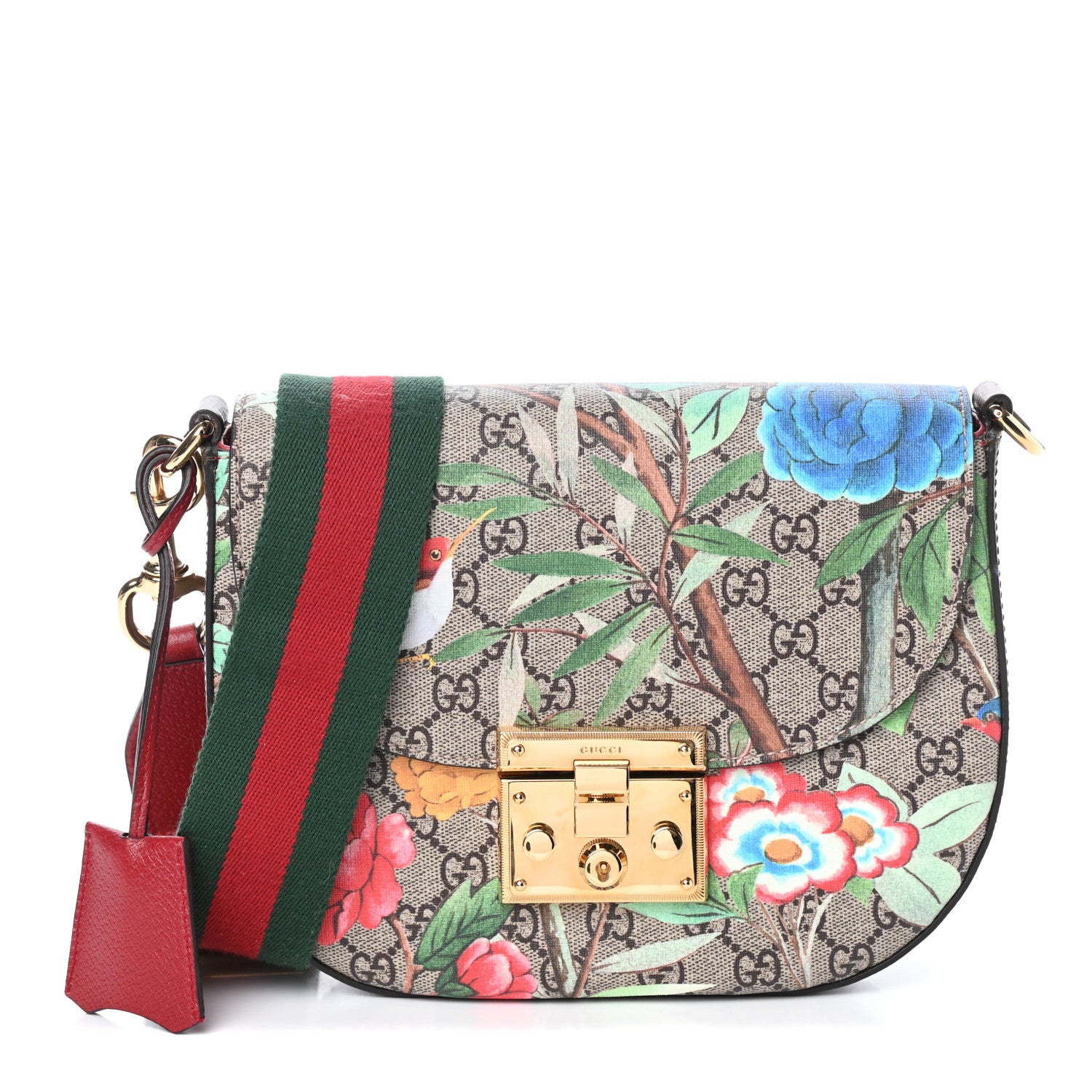 Gucci GG Supreme Monogram Tian Web Medium Padlock Messenger Shoulder Bag Beige Multicolor New Acero 1 of 8