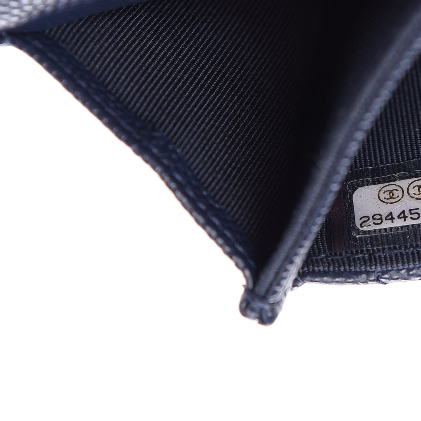 Iridescent Caviar Quilted Flap Card Holder Dark Blue