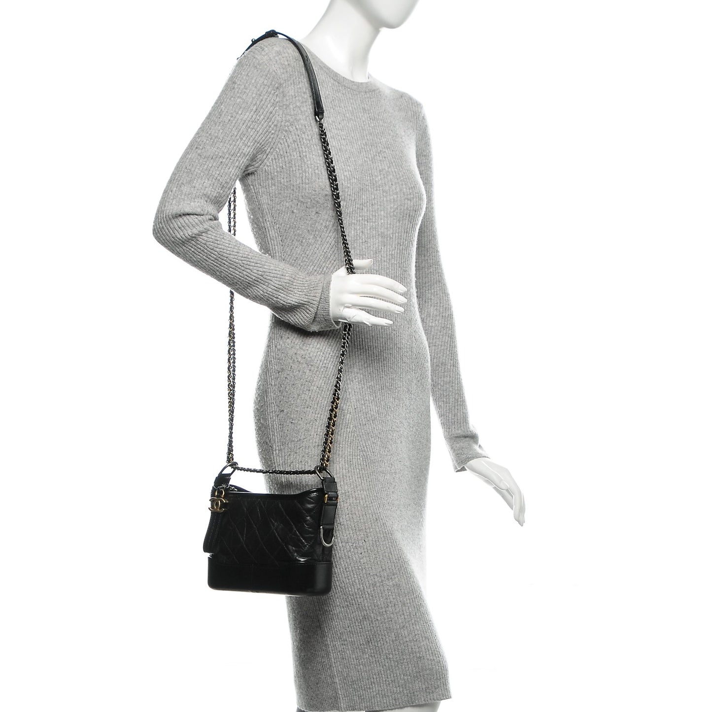 Aged Calfskin Quilted Small Gabrielle Hobo Black