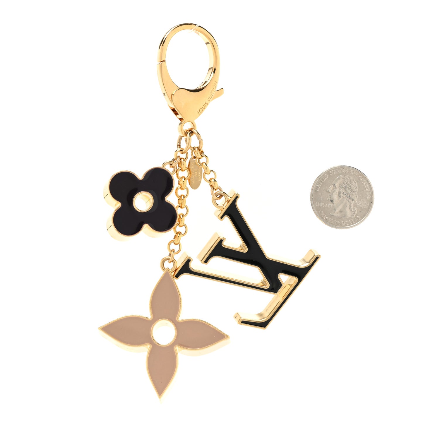 Metal Enamel Fleur De Monogram Bag Charm Dore