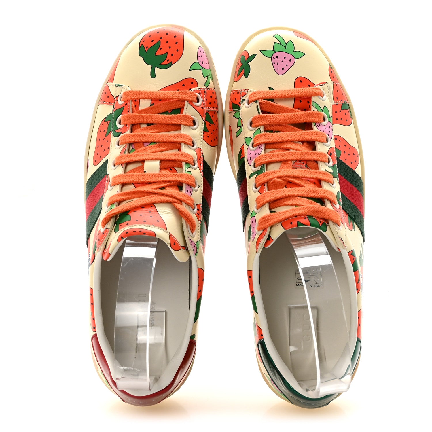 Gucci Calfskin Web Strawberry Print Womens Ace Sneakers 37 Ivory Red Green 2 of 10