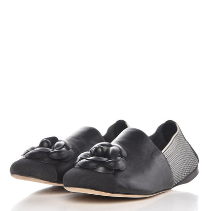 Chanel Lambskin Fabric Camellia Moccasin Flats 41 Black White 3 of 10