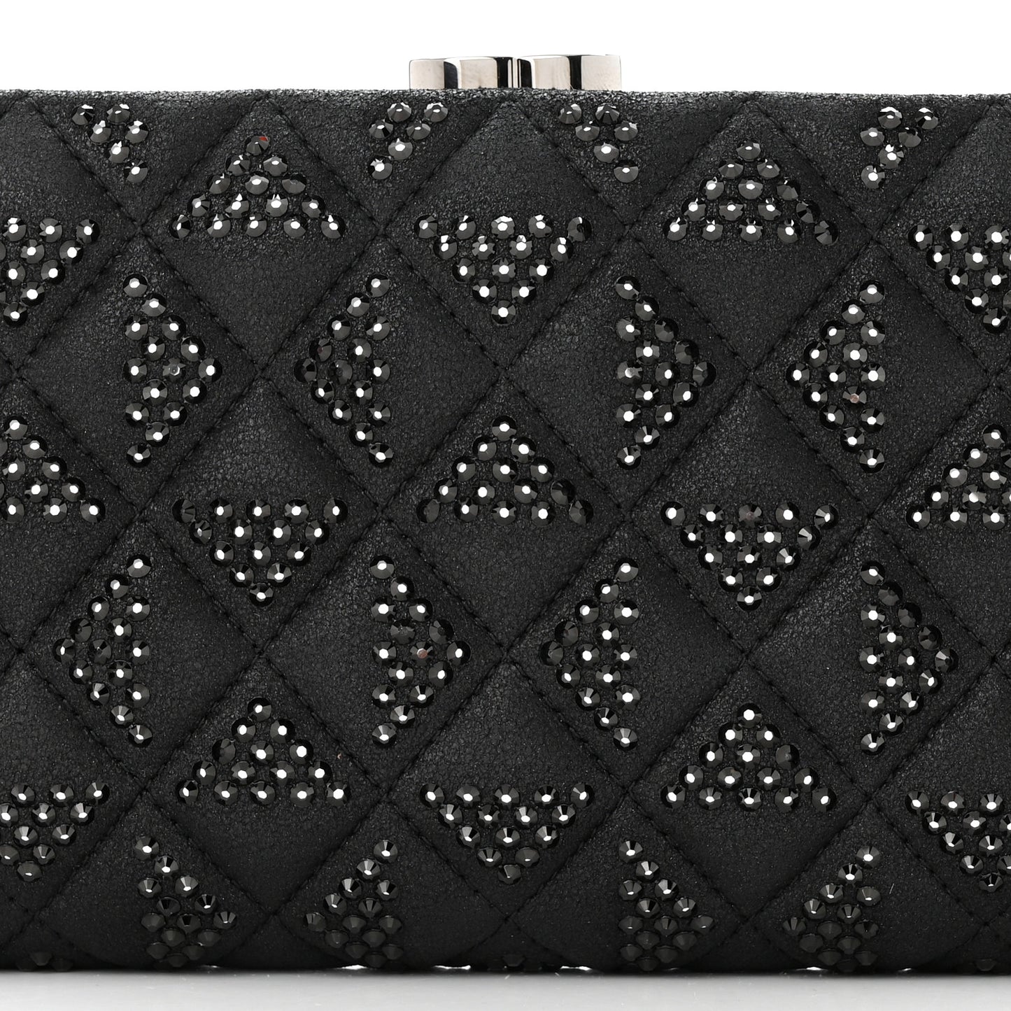 Iridescent Lambskin Crystal Quilted Clutch Black