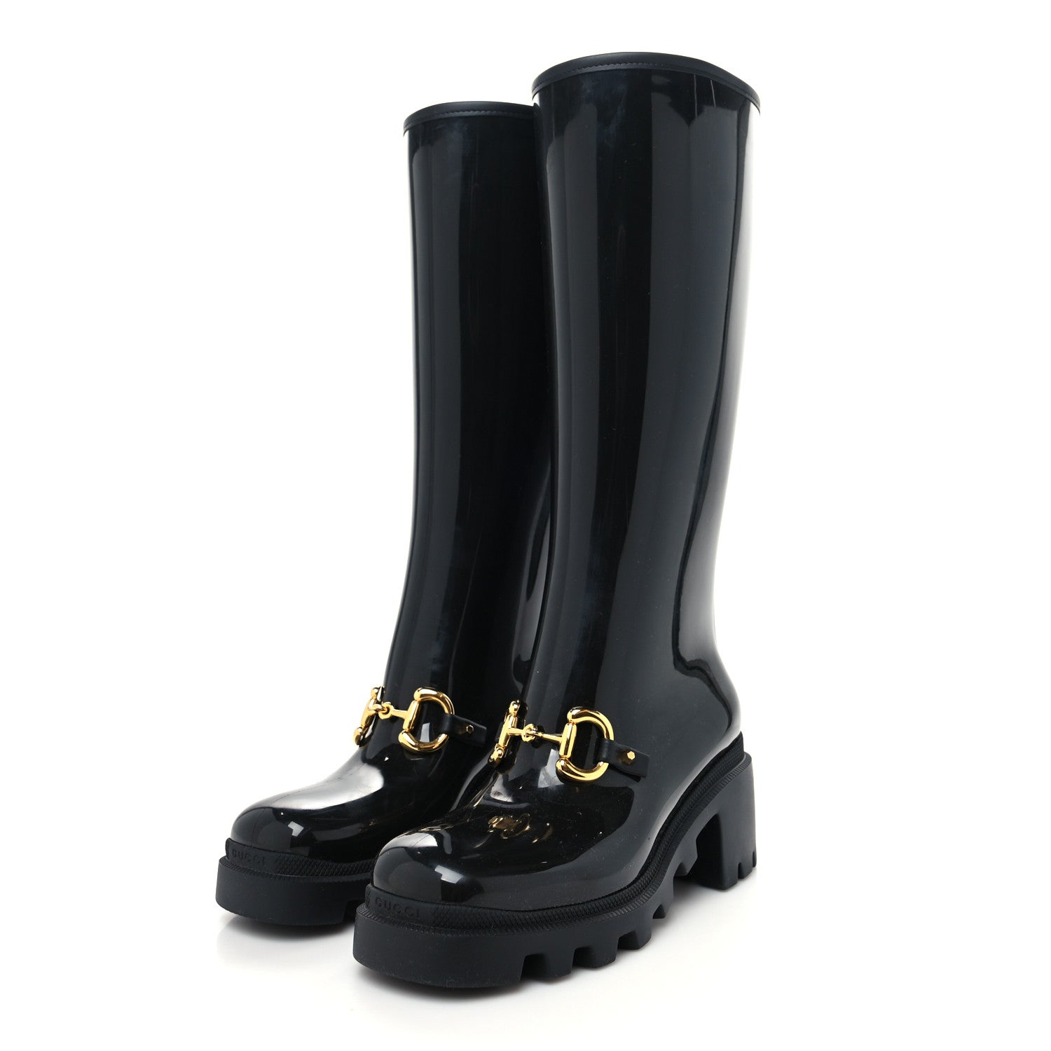 Gucci Rubber Horsebit Knee High Boots 36 Black 3 of 7