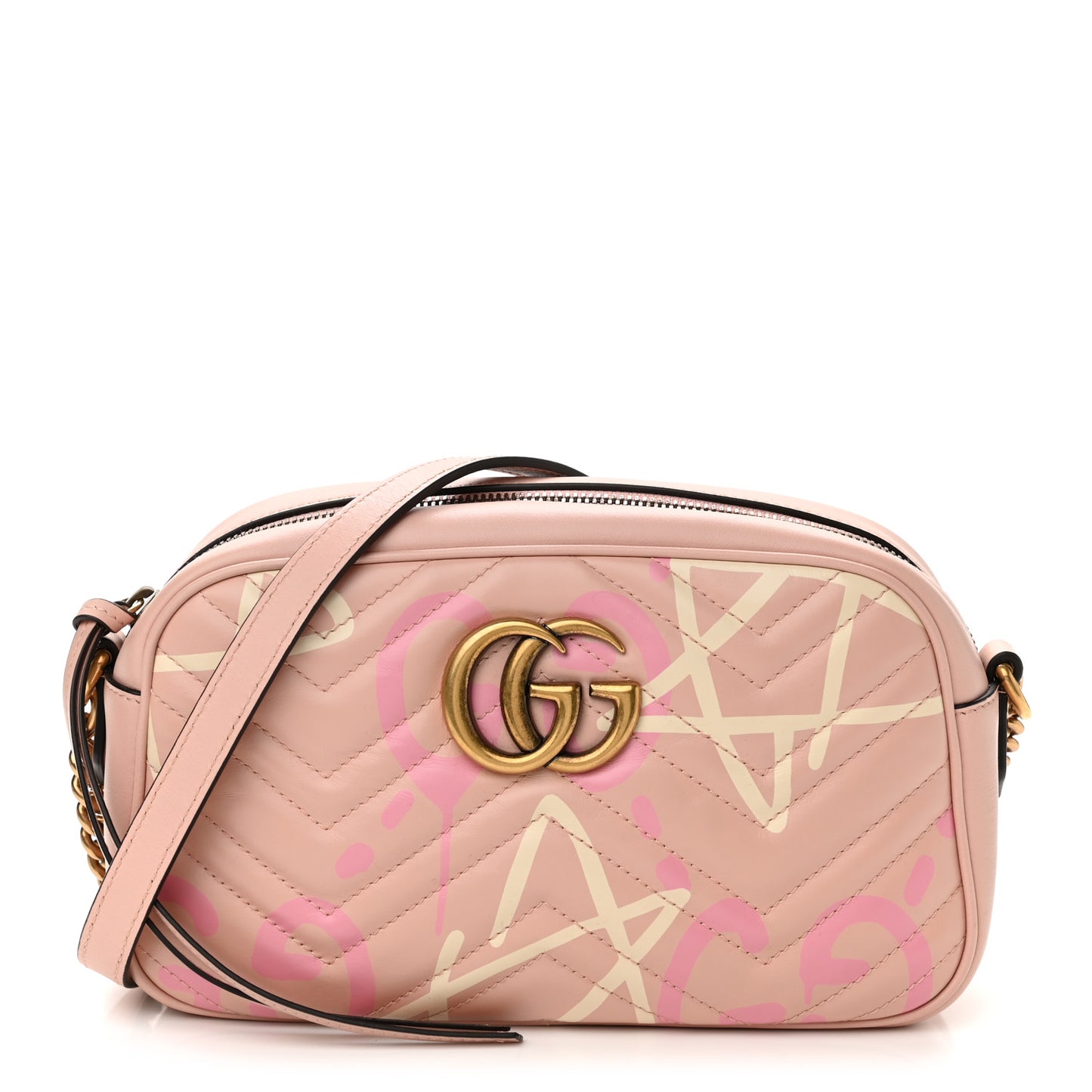 Calfskin Matelasse GucciGhost Small GG Marmont Chain Shoulder Bag Perfect Pink Rosa Ivory