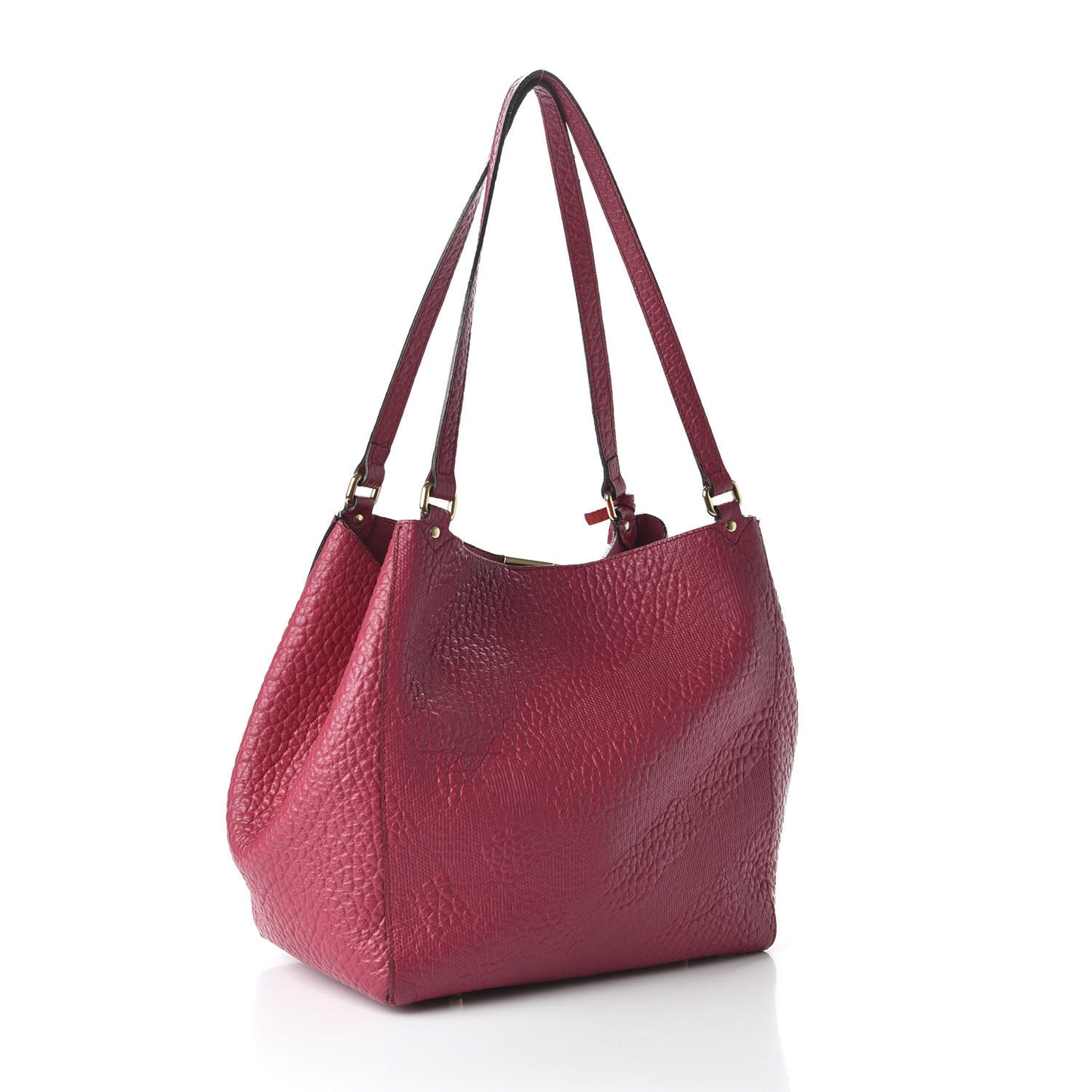 Signature Grain Calfskin Check Embossed Small Canterbury Tote Fuchsia