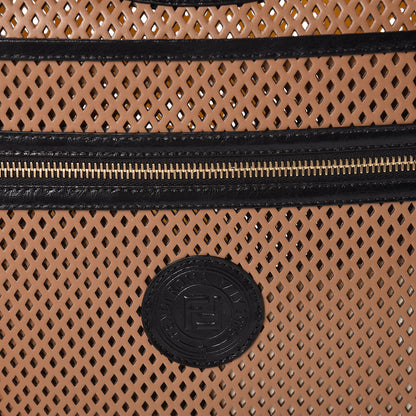 Fendi Vitello Liberty Glossy Lambskin Perforated Medium Runaway Shopper Tote Sand Mimosa Black 9 of 9