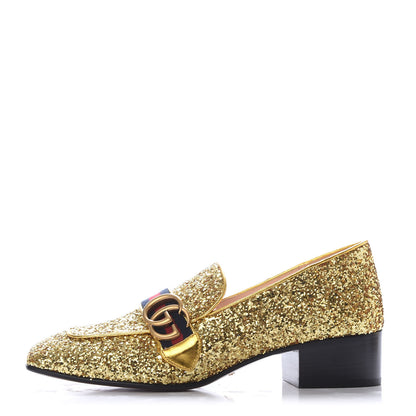 Gucci Glitter Web Peyton Loafers 39 Gold 1 of 8